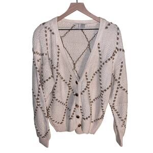 VINTAGE CLIFFORD & WILLIS chunky knit gold embroidered cardigan M